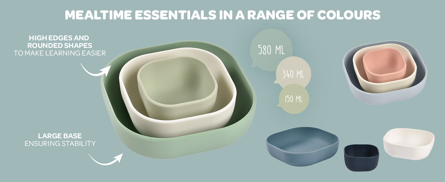 Beaba Silicone Stackable Bowls - Set of 3 - Sage Green / Cotton / Misty Green