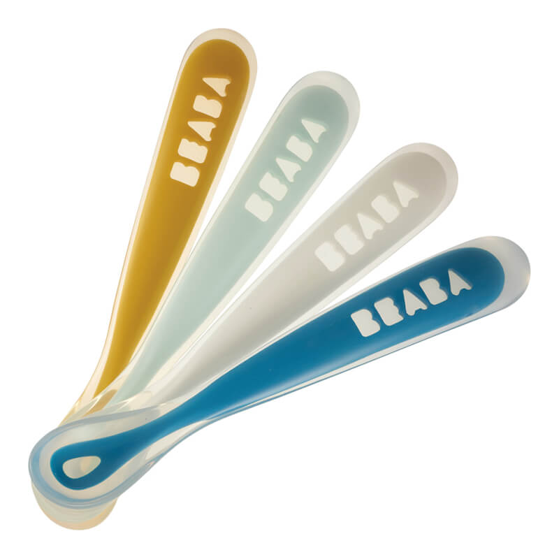 Beaba First Stage Silicone Spoons Set of 4 - Eucalyptus Green/Airy Green/Light Mist/Dark Blue