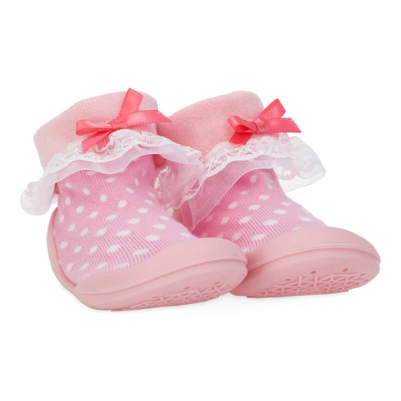 Nuby Snekz Sock & Shoe Small - Pink with White Dots