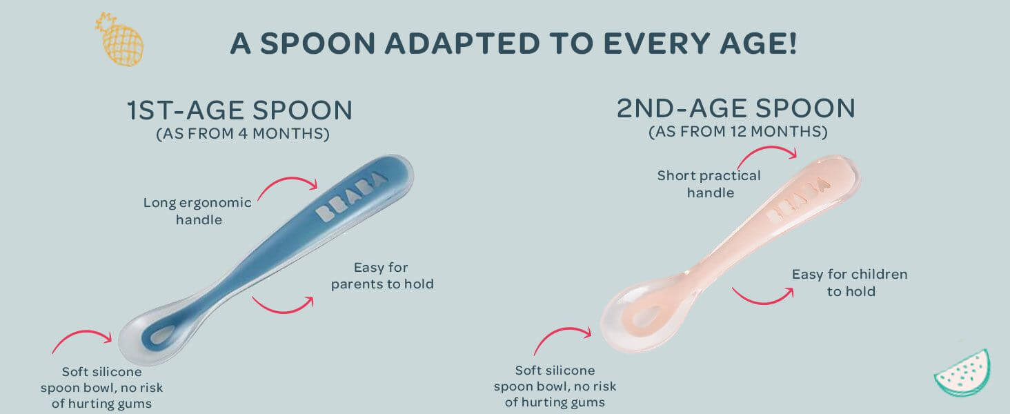 Beaba 1st Stage Silicone Spoon 4 Pack - Mineral/Sage Green