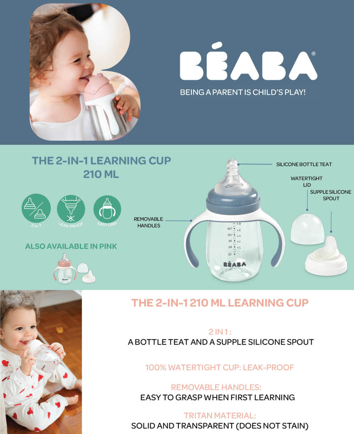 Beaba 2-in-1 Learning Cup 210ml - Windy Blue