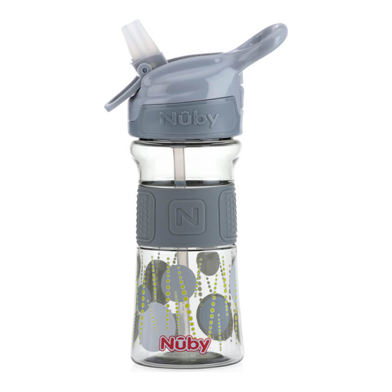 Nuby Soft Spout On the Go Sports Bottle with Push Button 360ml - Grey