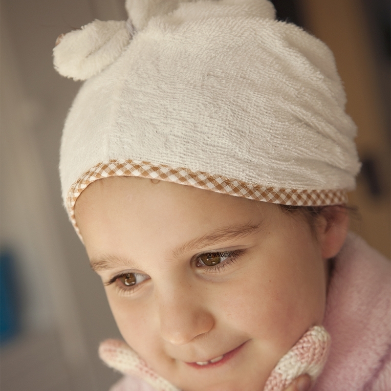 Cuddledry Cuddletwist Hair Towel - Natural White with Gingham Trim