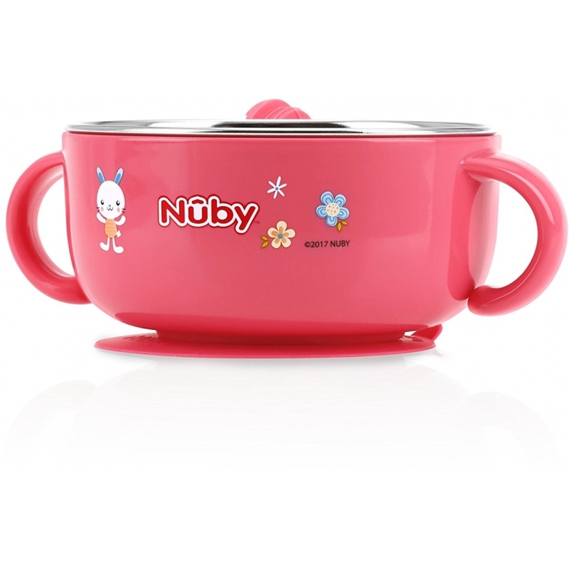 Nuby Sure Grip Warming Stainless Steel Feeding Bowl - Pink
