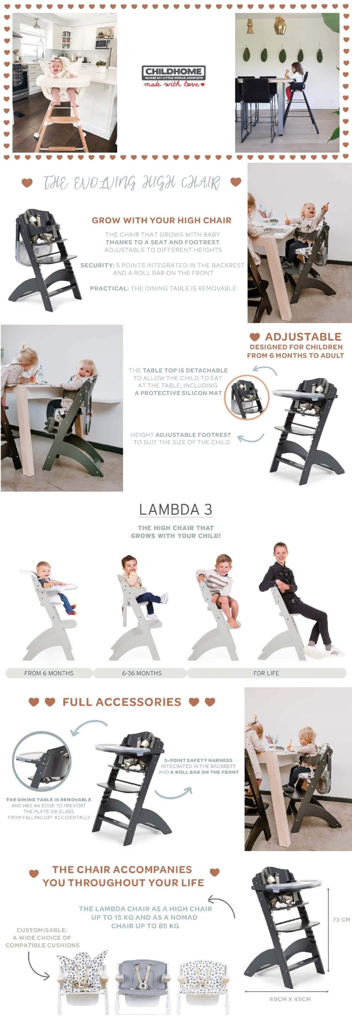 Childhome 嬰兒成長椅 Lambda 3 石灰色+托盤套