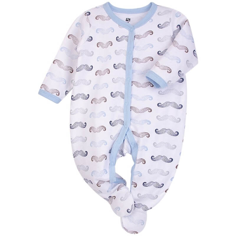 Hudson Baby Baby Sleepsuit - Blue Moustache - 6-9m