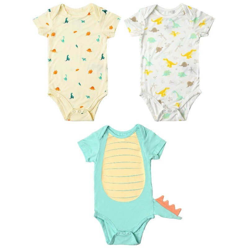 NotTooBig Bamboo Short-Sleeve Bodysuit 3-Pack - Dino - 24-36m