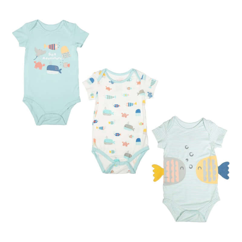 NotTooBig Bamboo Short-Sleeve Bodysuit 3-Pack - Sea World - 18-24m
