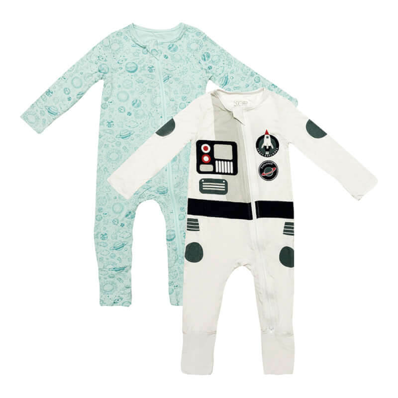 NotTooBig Bamboo Sleepsuits 2-Pack - Outer Space - 0-3m