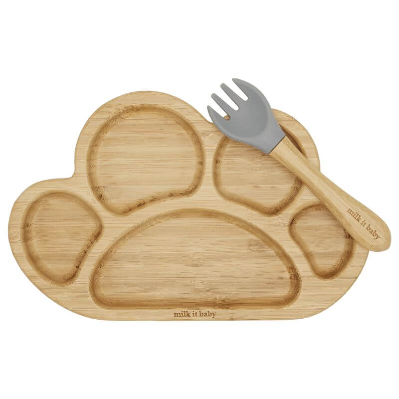 Milk It Baby Bamboo Tiger Paw Suction Plate & Fork Set - Berry Blue