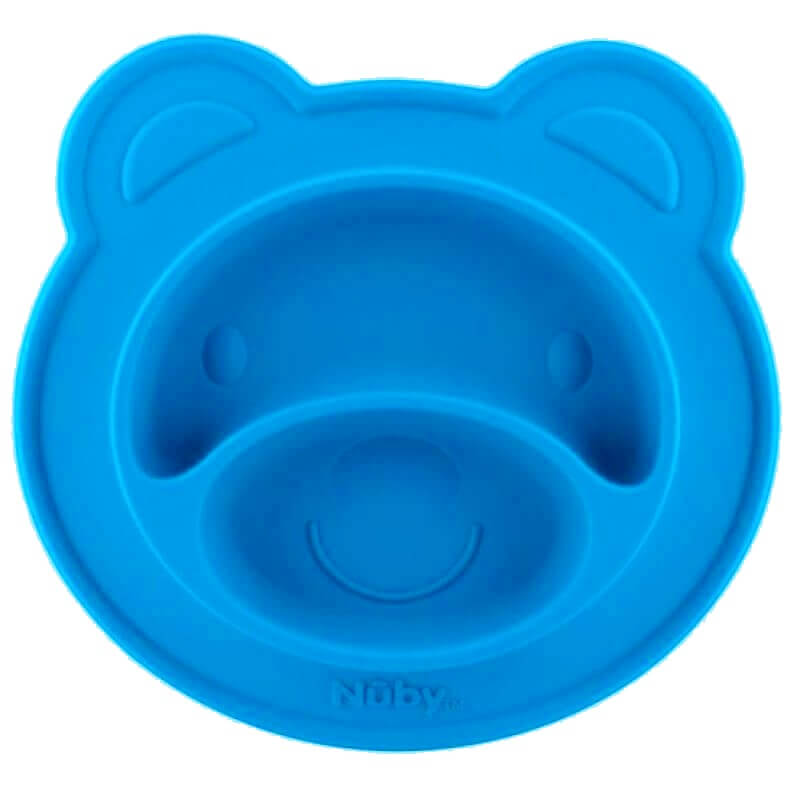 Nuby Bear Face Shaped Feeding Mat - LFGB Silicone - Blue