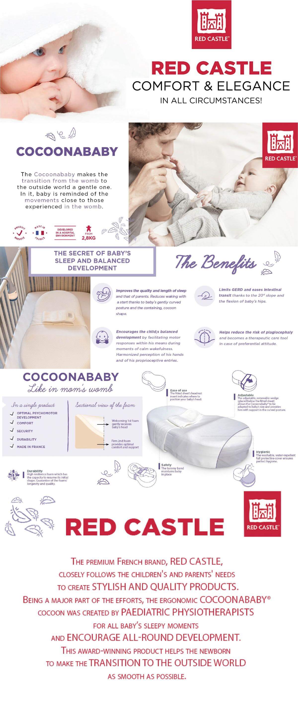 Red Castle | Cocoonababy Cocoonababy Nest with Fitted Sheet - (0-4 mos) - Cotton, Bubble
