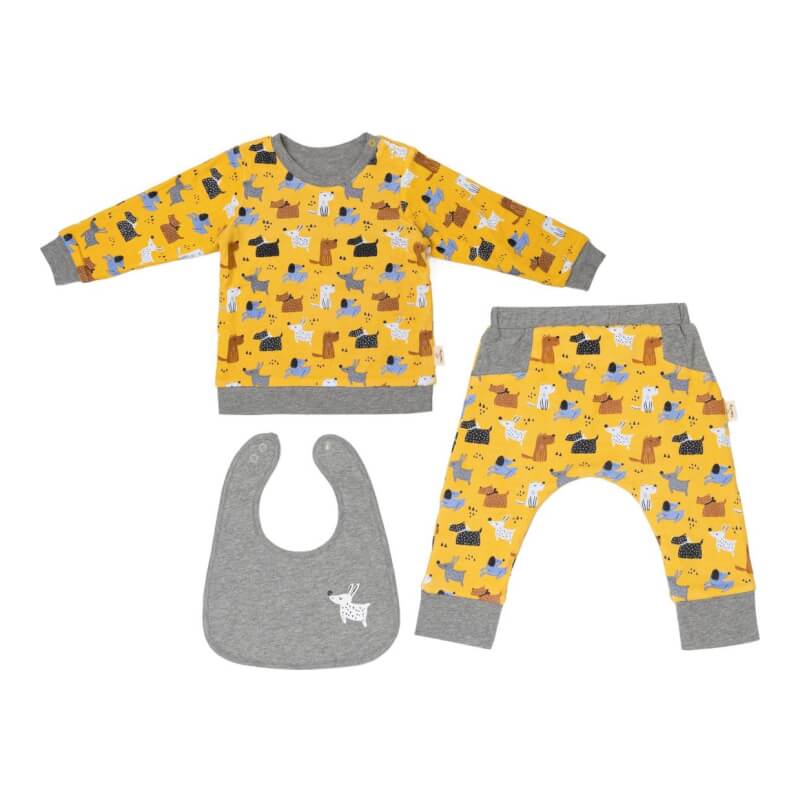 Cotton Pigs Colourful Dogs Reversible 3 Piece Gift Set - 18-24 months
