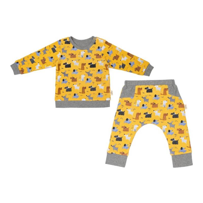 Cotton Pigs Colourful Dogs Reversible Jumper Pants Set - 18-24 months