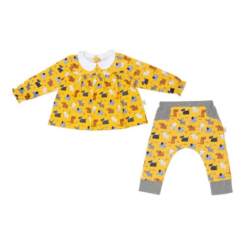 Cotton Pigs Colourful Dogs Teatime Blouse and Pants Set - 18-24 months