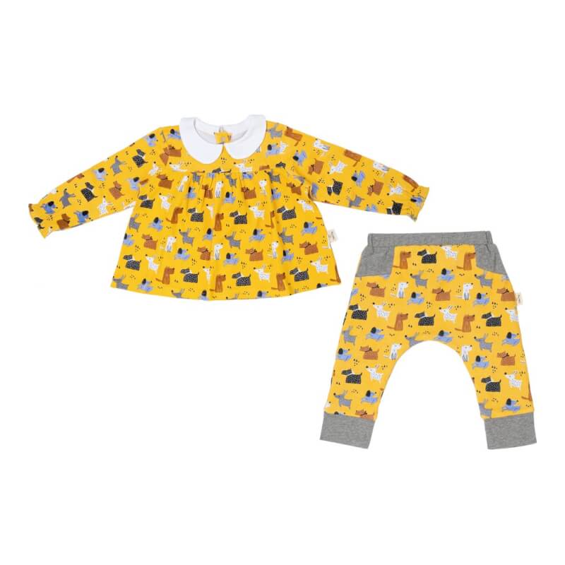 Cotton Pigs Colourful Dogs Teatime Blouse and Pants Set - 3-6 months