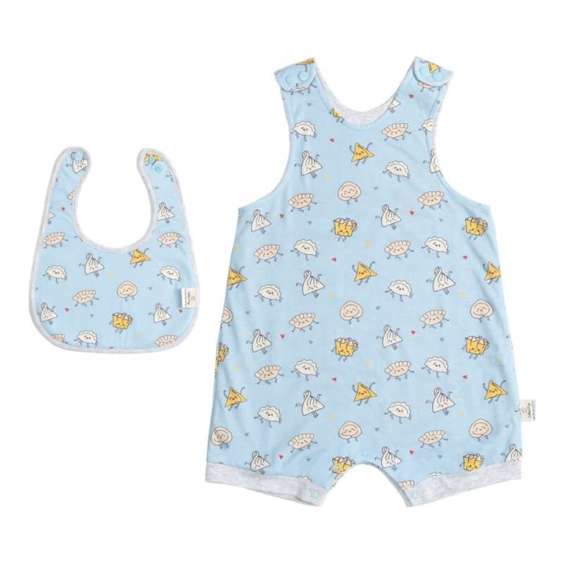 Cotton Pigs Dancing Dumplings Romper Bib Gift Set - 18-24 months