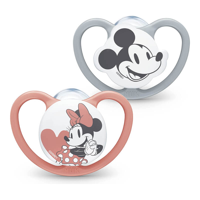 NUK Disney Mickey Mouse Space Silicone Soother - 6-18m (2-Pack) - Grey/Red