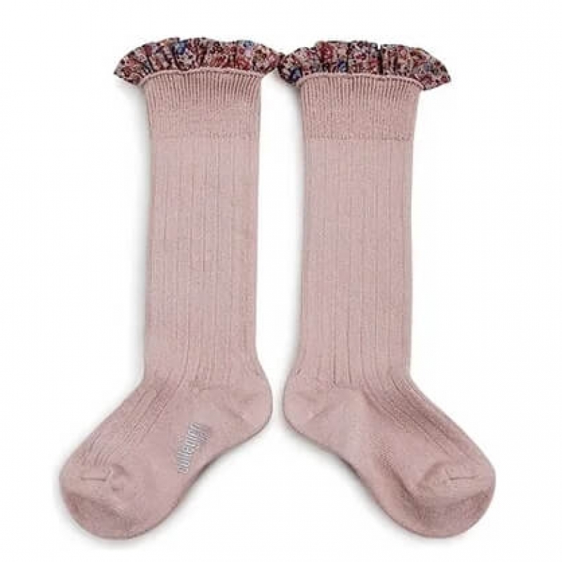 Collegien Elisabeth-Liberty Ruffle Knee-Highs Socks - Rose Pink