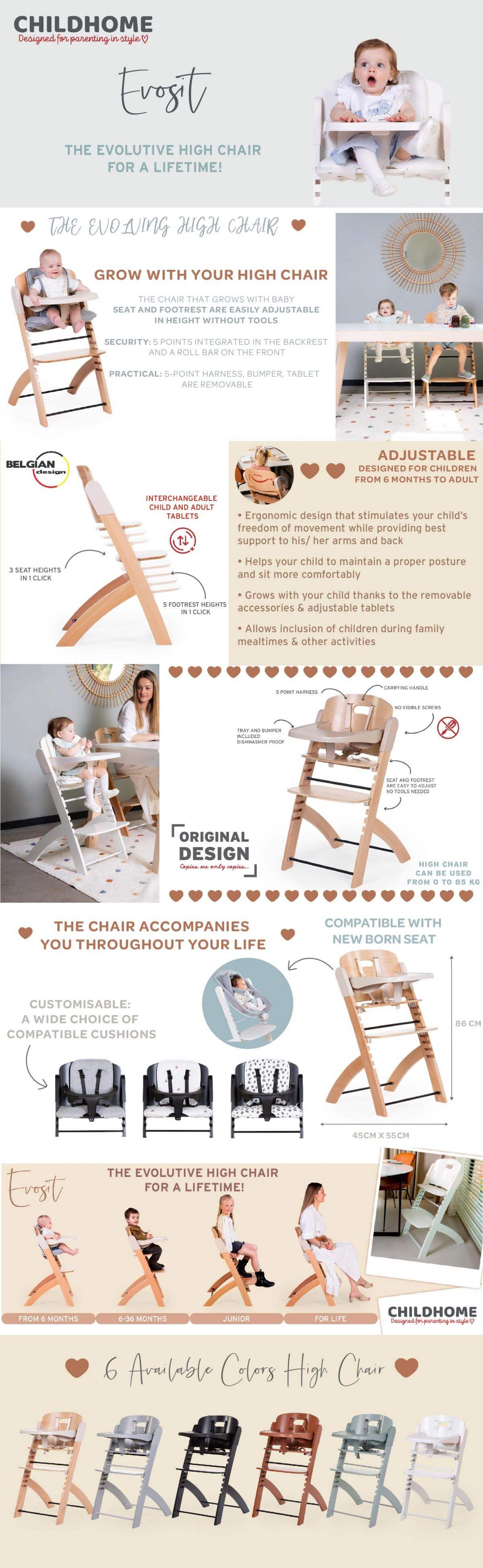 Childhome EVOSIT High Chair + Feeding Tray - Terracotta