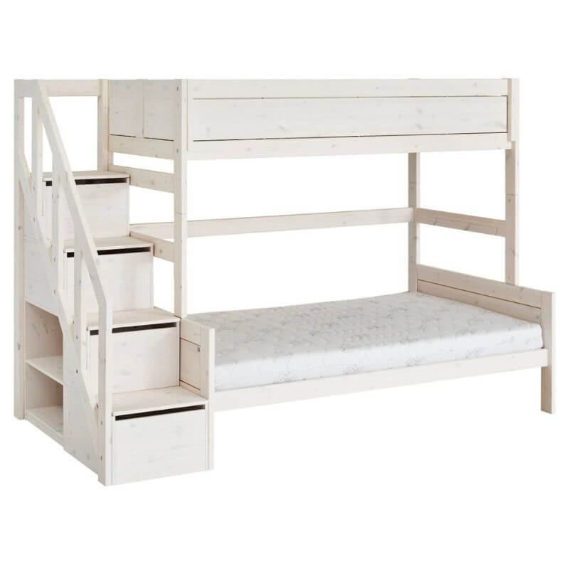 LIFETIME Kidsrooms Family Bunk Bed with Step Ladder 120x200cm & 90x200cm - Whitewash