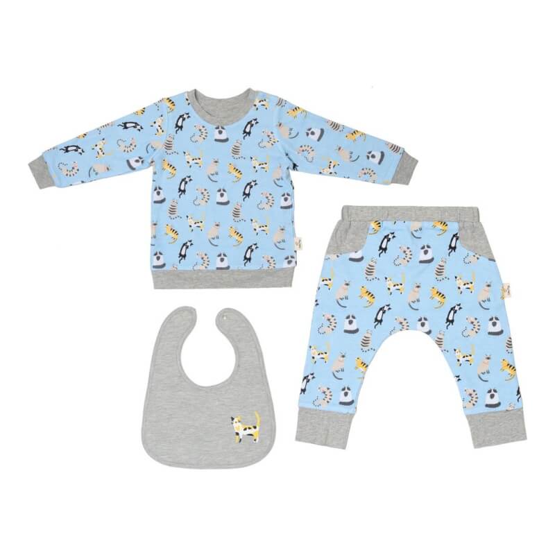 Cotton Pigs Funny Cats Reversible 3 Piece Gift Set - 18-24 months