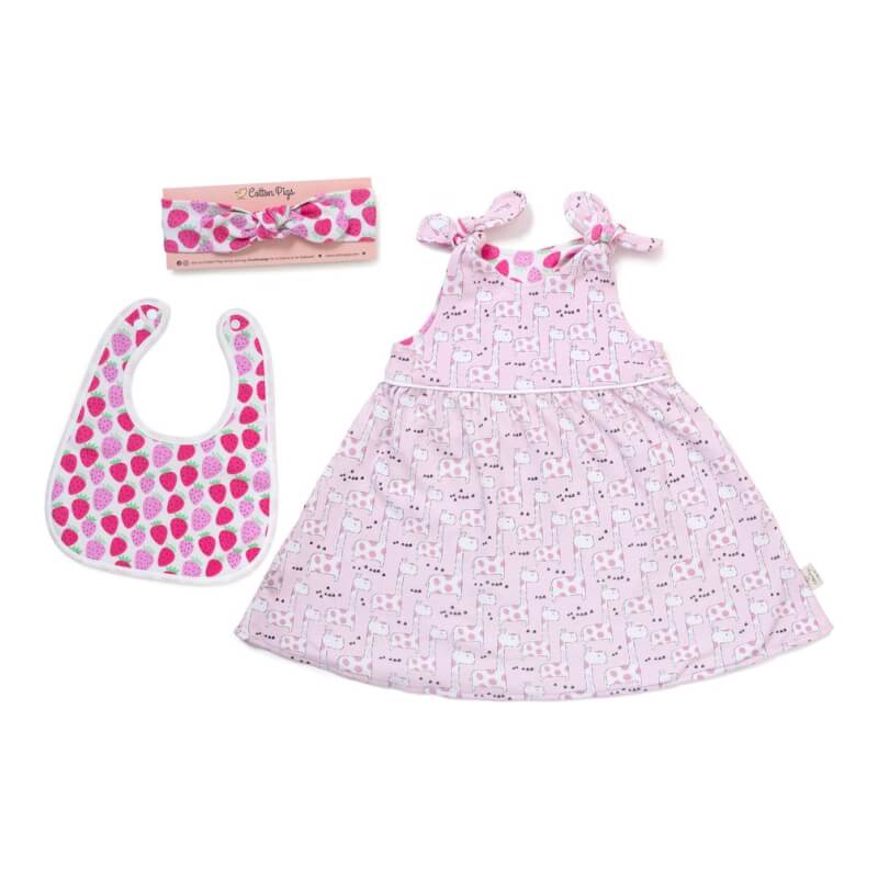 Cotton Pigs Giraffe and Strawberries Gift Set with Headband - 0-3 months