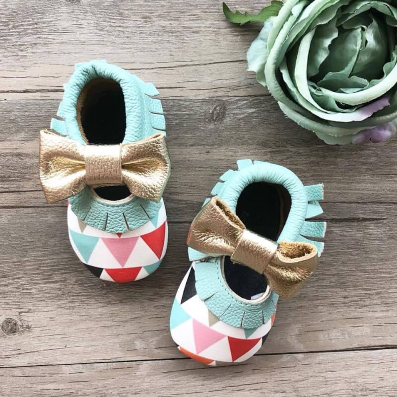 Little Caleb Moccasins - Geometric Leather Moccasins - 12-18 mos