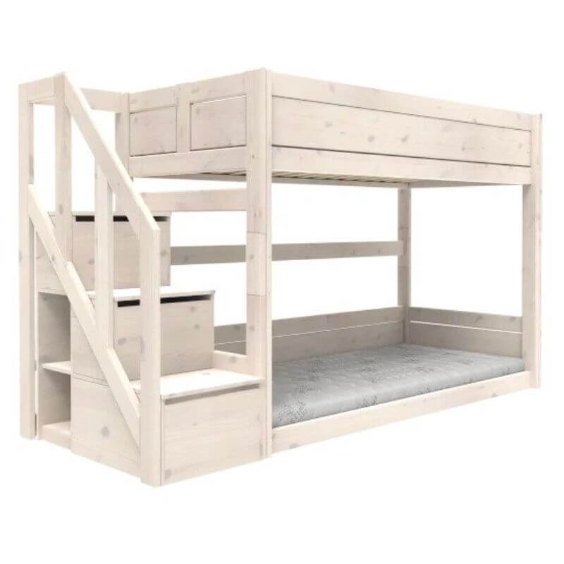 LIFETIME Kidsrooms Low Bunk Bed with Step Ladder 90x200cm - Whitewash