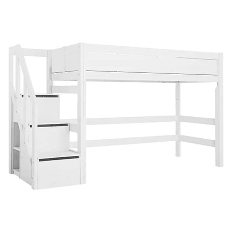 LIFETIME Kidsrooms Low Loft Bed with Step Ladder 90x200cm - White
