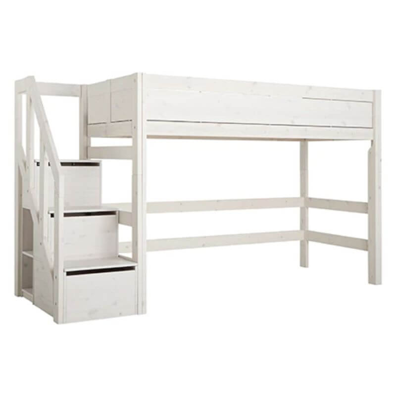 LIFETIME Kidsrooms Low Loft Bed with Step Ladder 90x200cm - Whitewash