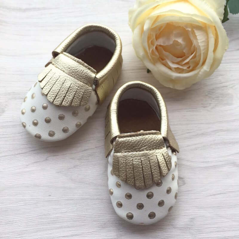 Little Caleb Moccasins - Polka Dots Leather Moccasins - 6-12 mos