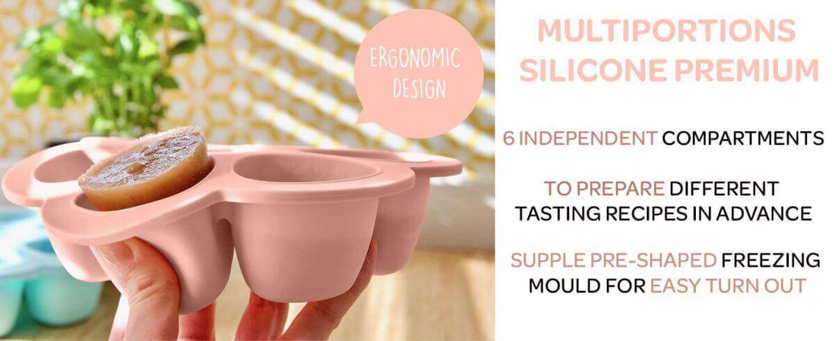 Beaba Multiportions Silicone Tray 6x150ml - Old Pink