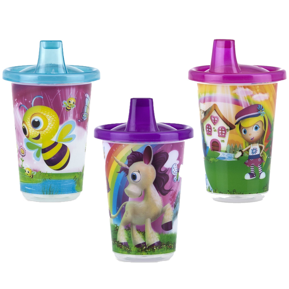 Nuby Wash or Toss Spout Cups with Lids 300ml x 3 Girl Baby