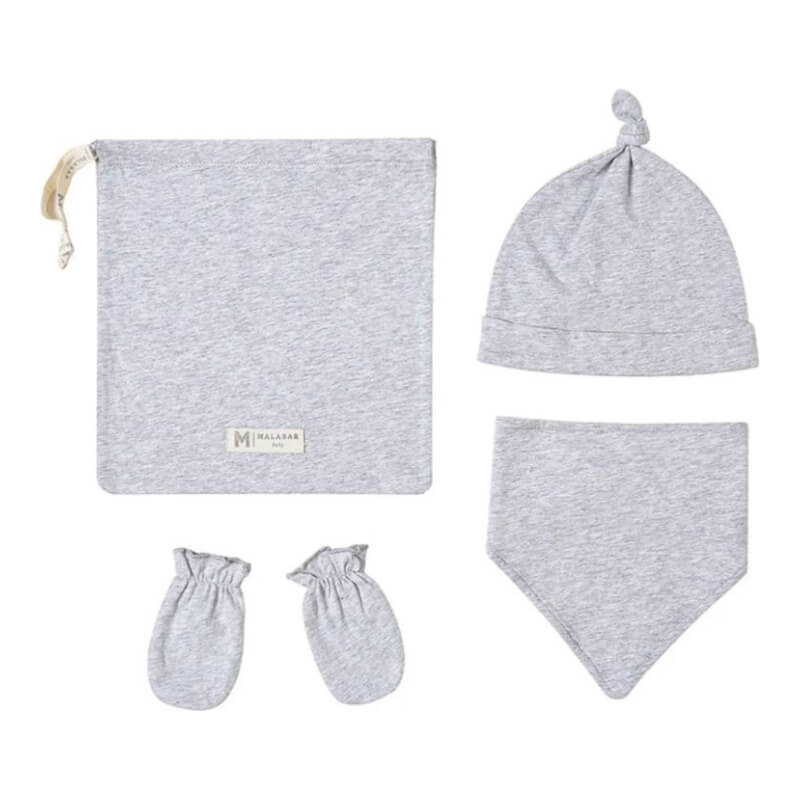 Malabar Baby Organic Cotton Bandana Bib, Mitten, Hat Set - Erawan