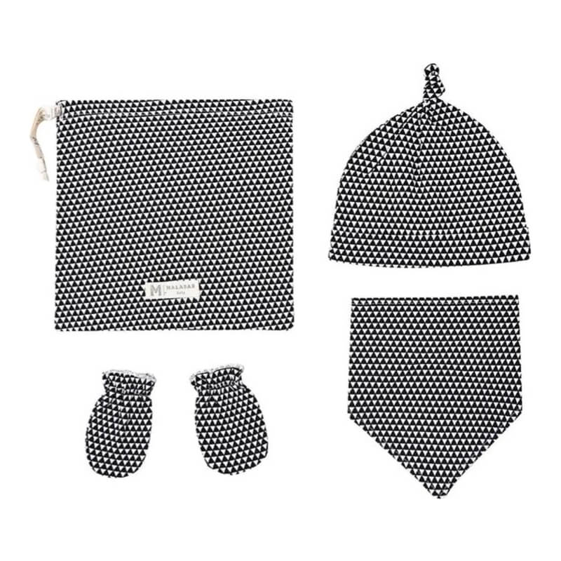 Malabar Baby Organic Cotton Bandana Bib, Mitten, Hat Set - Greenwich