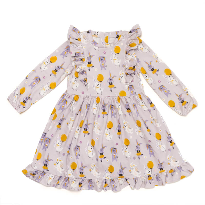 Cotton Pigs Organic Purple Bunnies Dress - 2-3Y