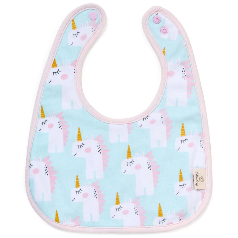Cotton Pigs Organic Reversible Bib - Unicorns & Apples