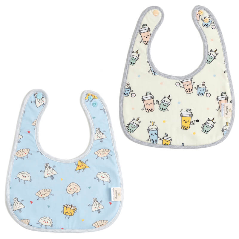 Cotton Pigs Organic Reversible Bib Set - Dumpling/Bubble Tea