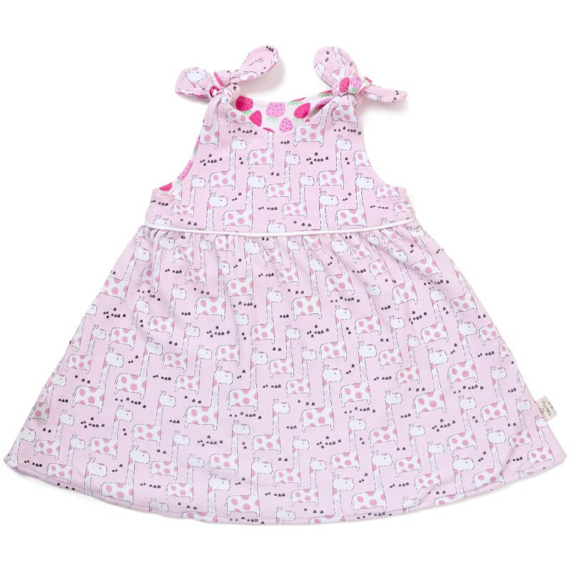 Cotton Pigs Organic Reversible Dress - Giraffes & Strawberries 0-3m