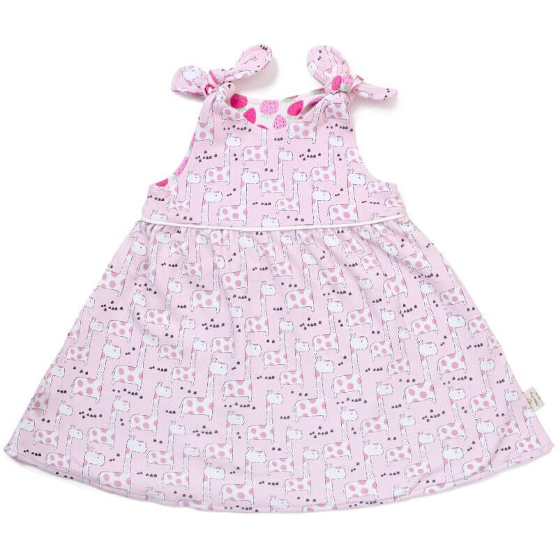 Cotton Pigs Organic Reversible Dress - Giraffes & Strawberries 3-6m