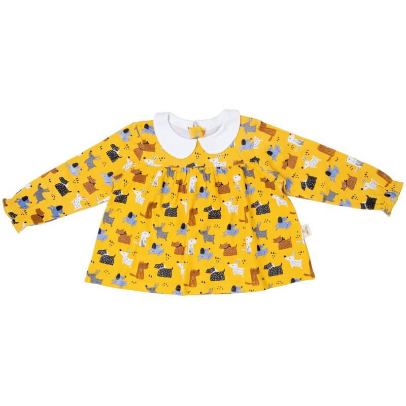 Cotton Pigs Organic Teatime Blouse - Colourful Dogs 3-6m