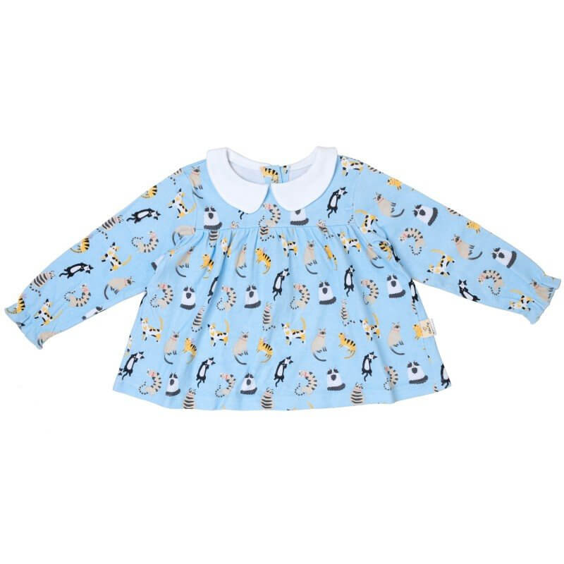 Cotton Pigs Organic Teatime Blouse - Funny Cats 18-24m