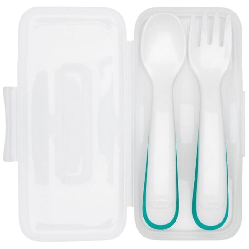 OXO Tot On-the-Go Plastic Fork and Spoon Set with Travel Case - Teal