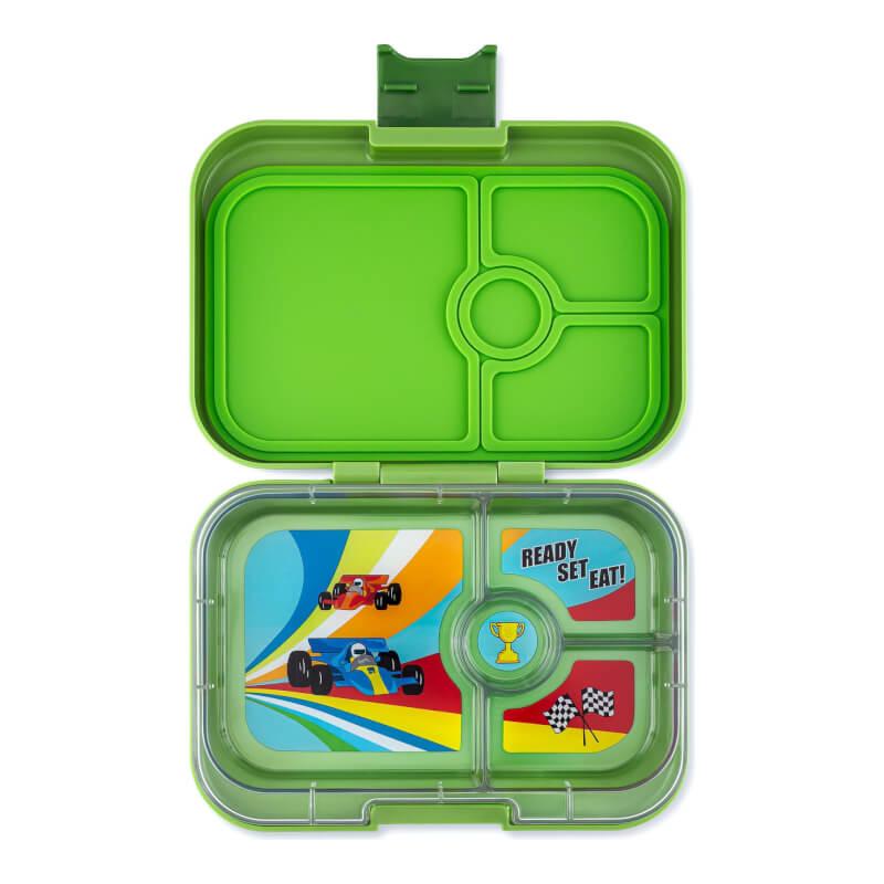Yumbox Panino - 4 Compartment - Matcha Green, Race Cars