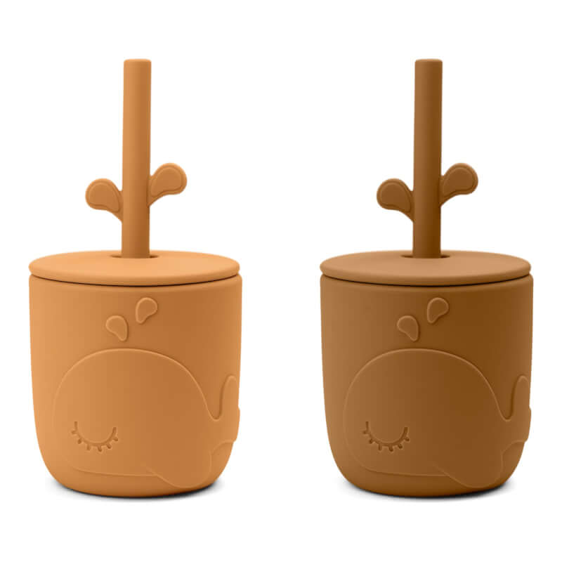 Done by Deer Peekaboo Straw Cup 2-pack - Wally - Mustard