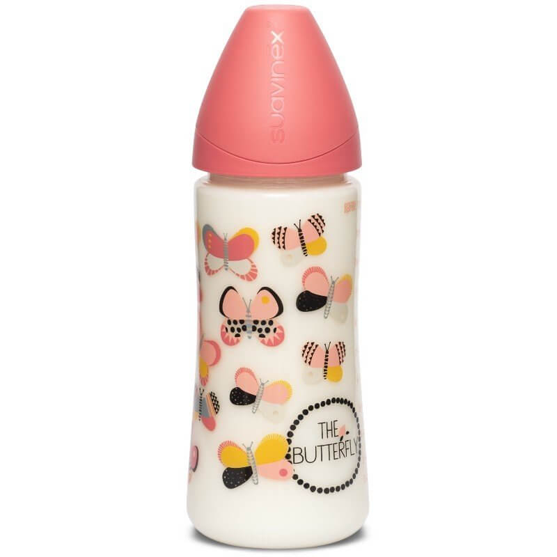 Suavinex Round PP Bottle 360ml with Round Latex Teat - Dense Flow 4m+ - Orange Butterfly