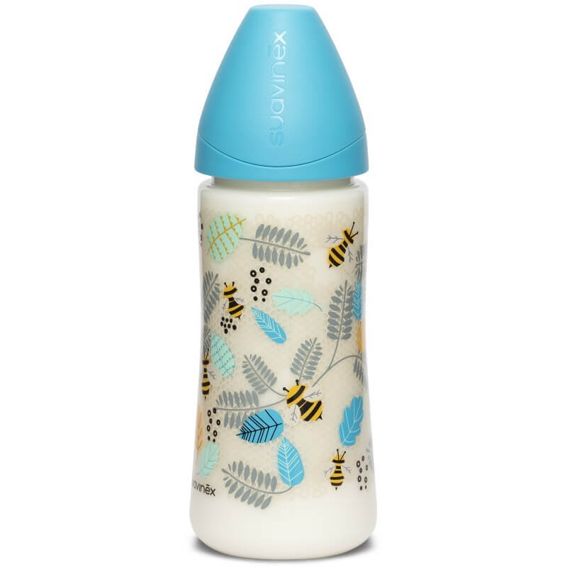 Suavinex Round PP Bottle 360ml with Round Latex Teat - Dense Flow 4m+ - Teal Bee