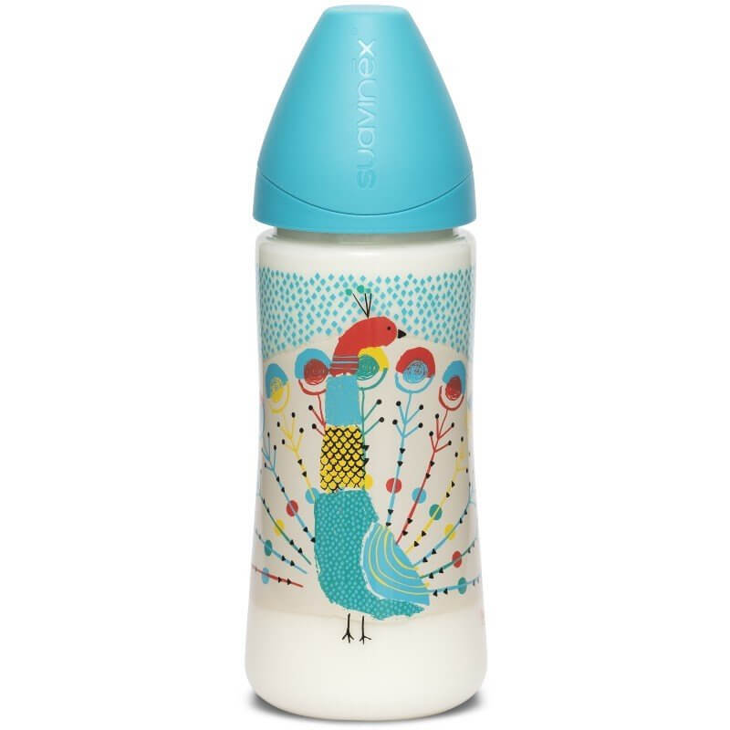 Suavinex Round PP Bottle 360ml with Round Latex Teat - Dense Flow 4m+ - Teal Peacock