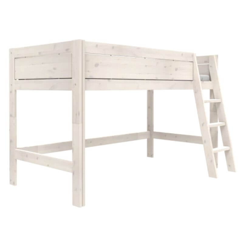 LIFETIME Kidsrooms Semi High Bed with Slanted Ladder 90x200cm - Whitewash